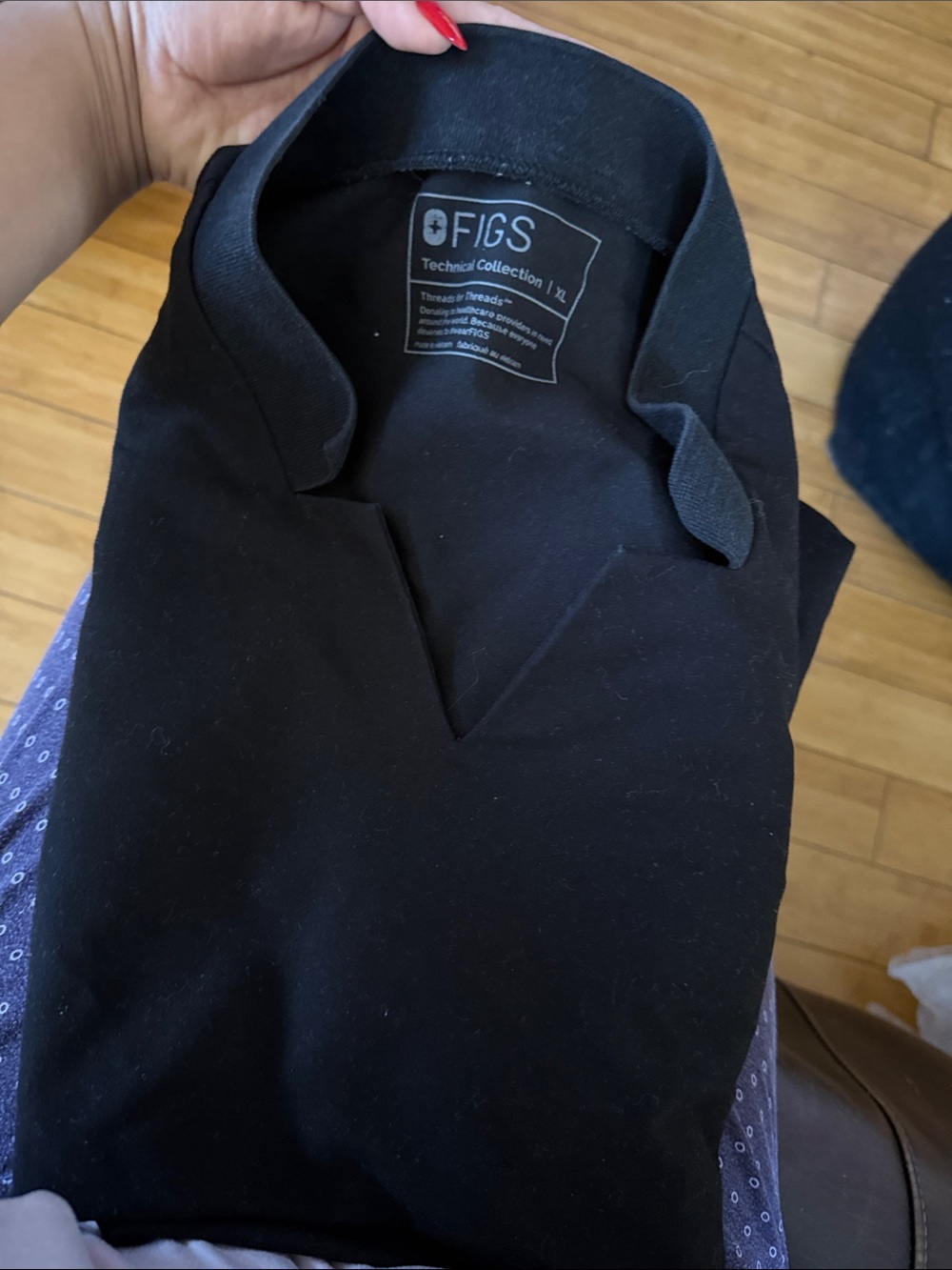 Figs Black V‑Neck Technical Polo